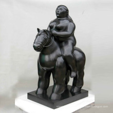 Hot sale bronze famous modern art fat woman with horse sculpture